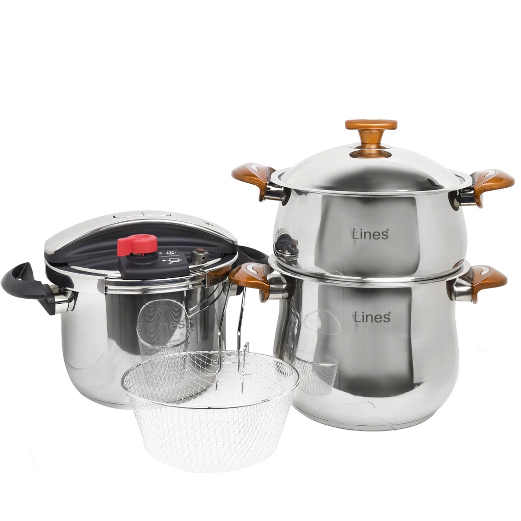 Ensemble de 6 pièces Inox Lines Cocotte 6 L et couscoussier 4 L Miel