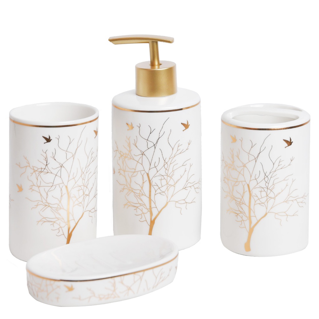 Accessoires de salle de bain en céramique Rond Blanc Motif Arbre