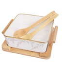 Saladier En Porcelaine Avec Support En Bois 
