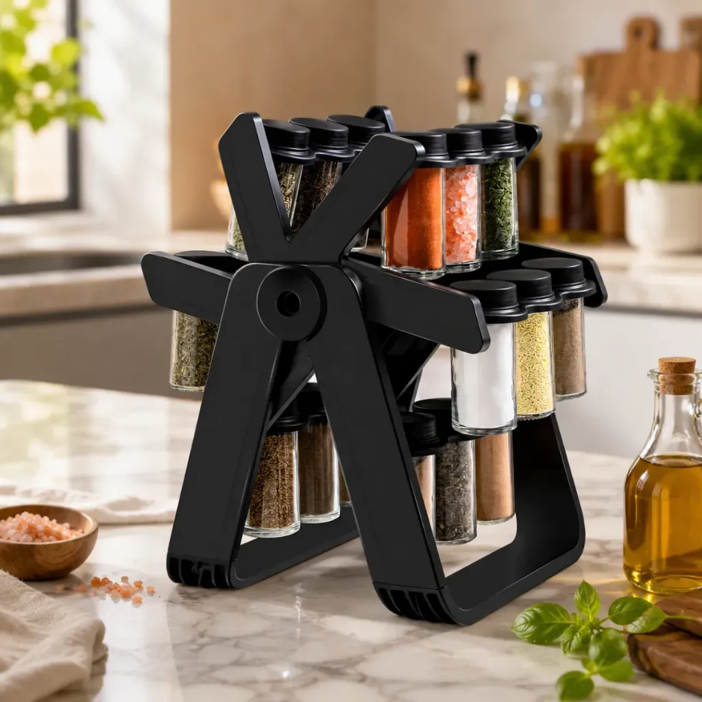[ROT19P] Set Porte Epice 19 pièces Rotatif Avec Support en Plastique Noir