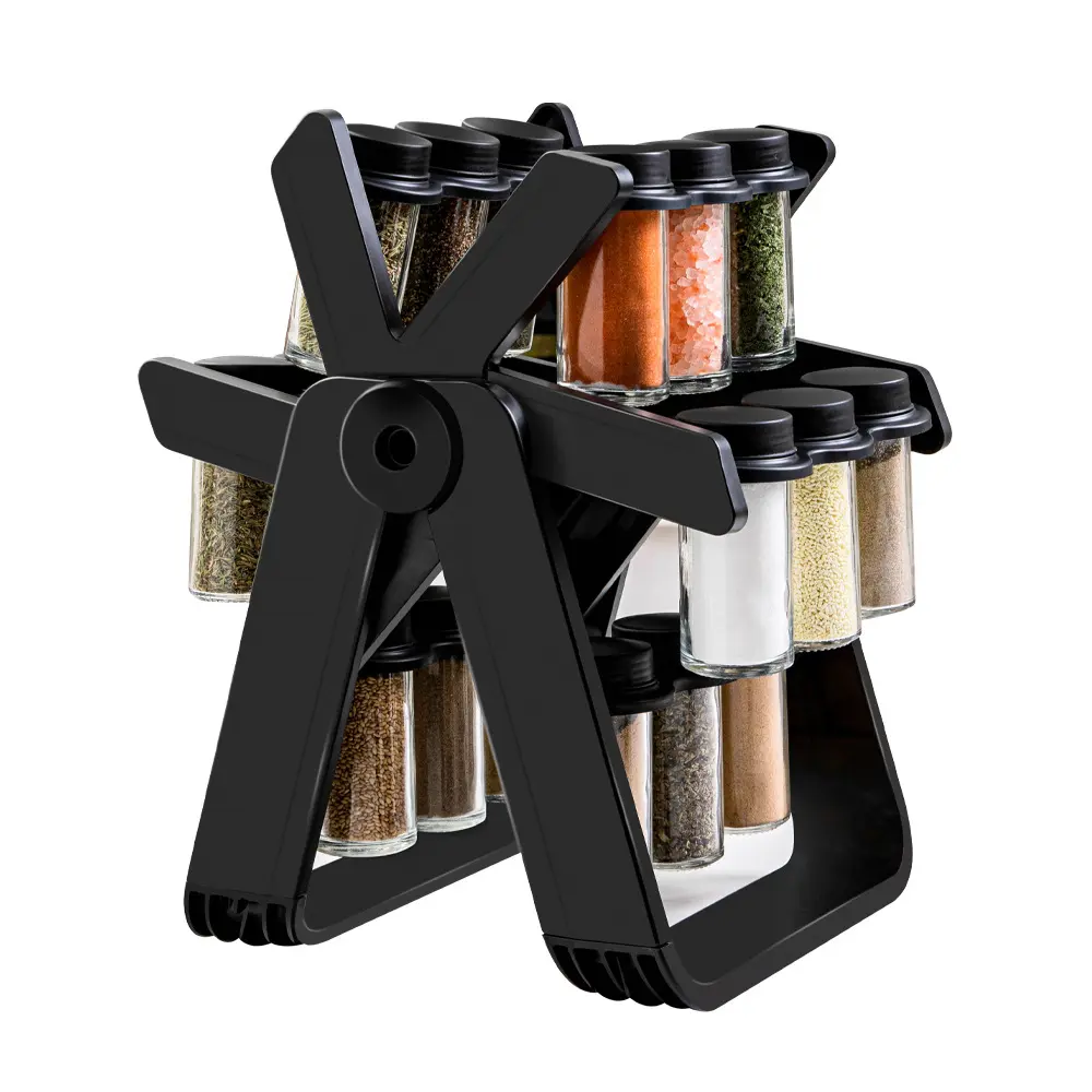 Set Porte Epice 19 pièces Rotatif Avec Support en Plastique Noir