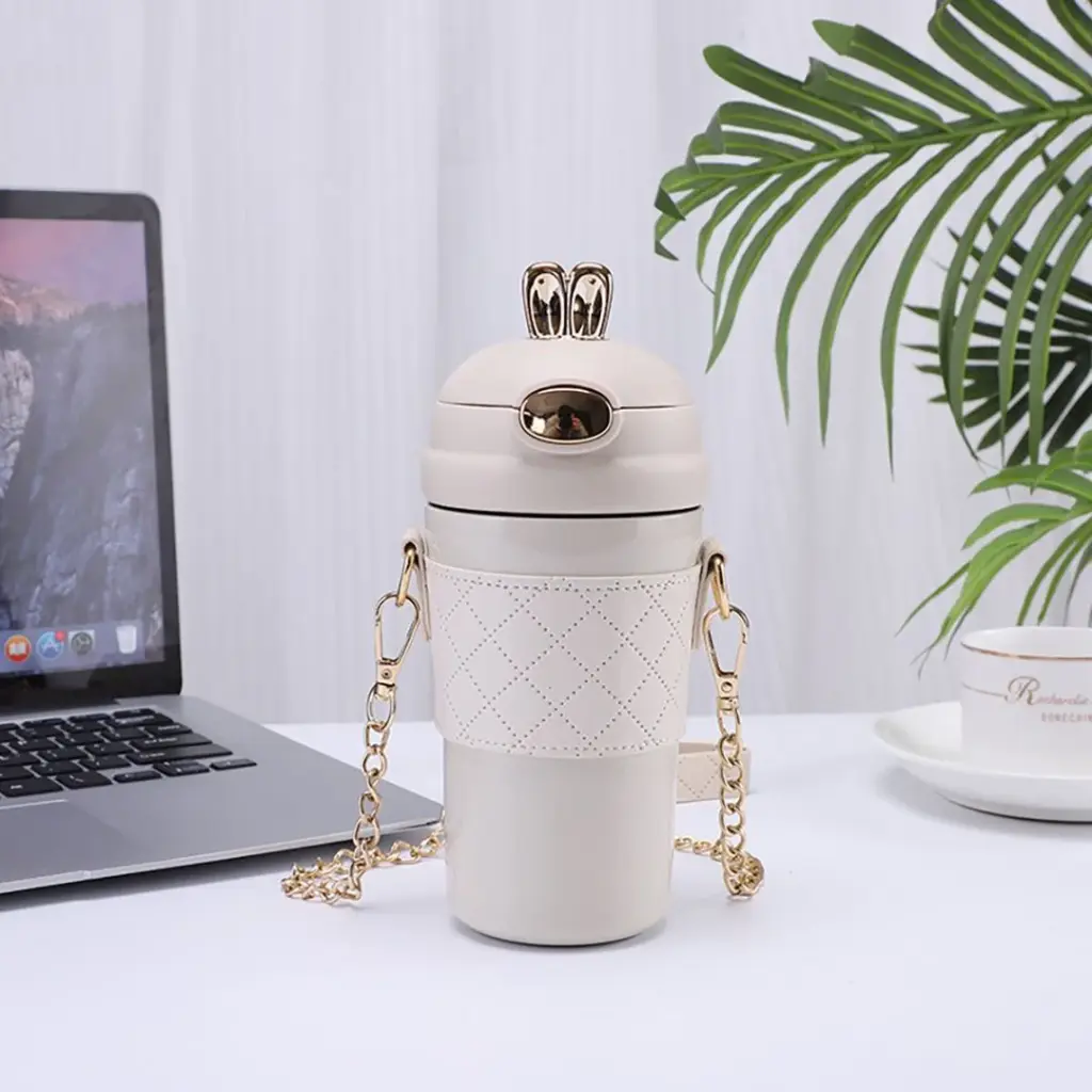 [AF0148BBG] Thermos En Acier Inoxydable avec Bandoulière Beige 480ml