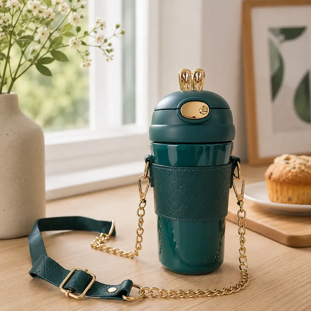 [AF0148BVR] Thermos En Acier Inoxydable avec Bandoulière Vert Rotana 480ml