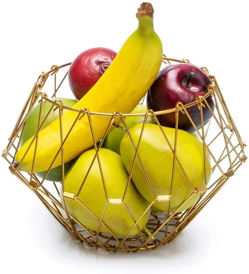 [WJ047] Panier En Acier Inoxydable Multifonctions Pliable Doré 