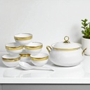 Service a Soupe En Porcelaine Blanc & Doré Avec Cuiellere