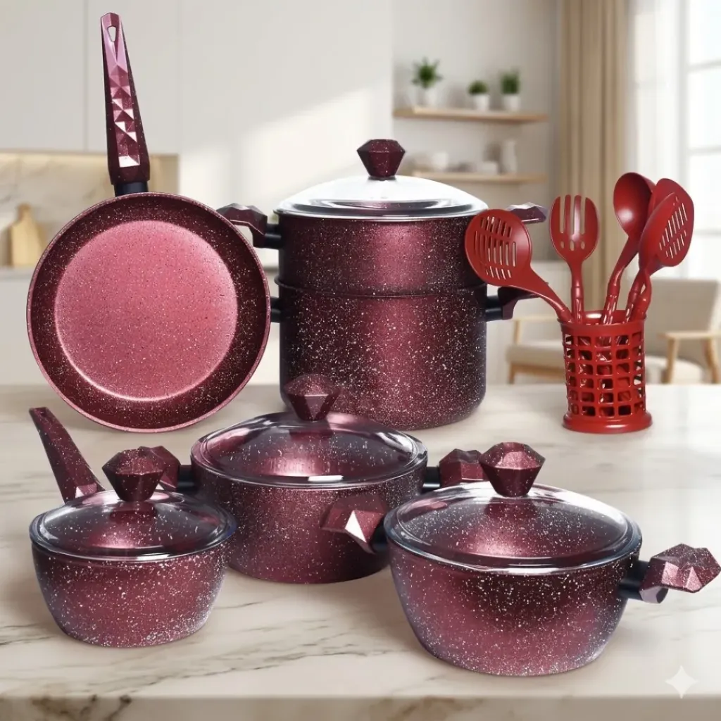 [SIZ16R] Batterie De Cuisine Sizar 16 Pièces Granit Rouge