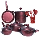 Batterie De Cuisine Sizar 16 Pièces Granite Rouge