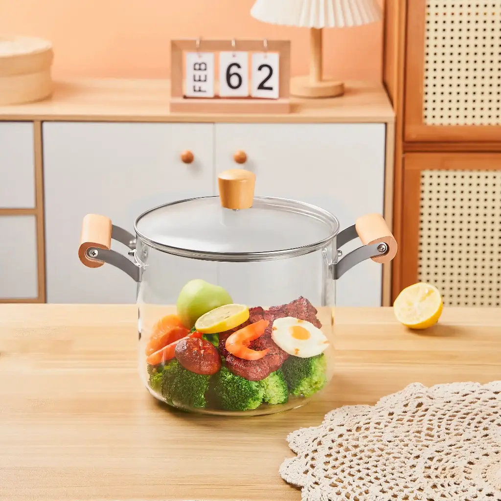 [TM4500] Marmite En Verre Chauffante avec poignée en Bois 4,5L