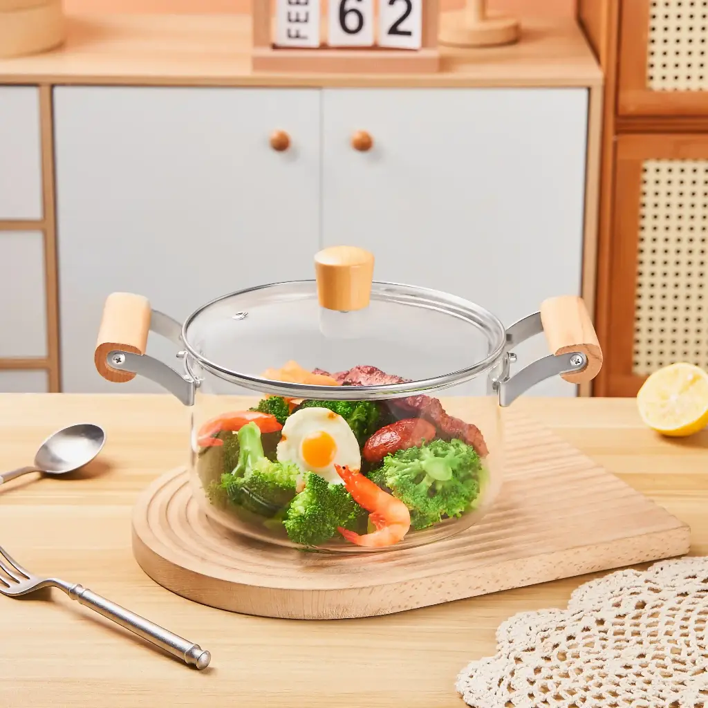 [TM3500] Marmite En Verre Chauffante avec poignée en Bois 3,5L