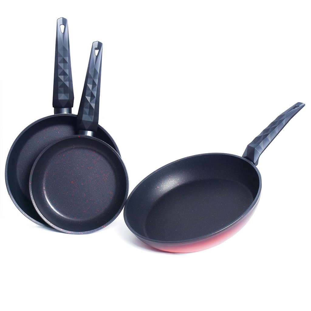 Set De 3 Poêles Granite GRATINA Rouge & Noir