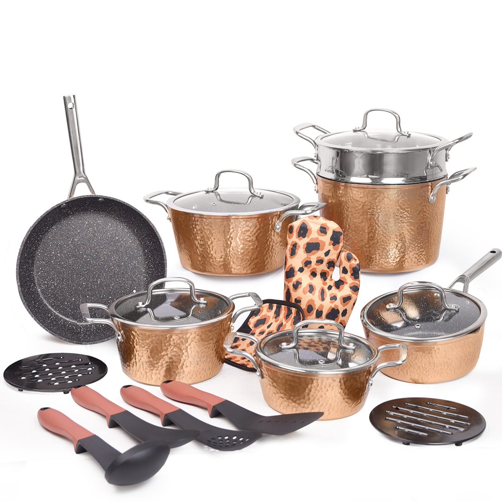 [SAI0087] Batterie de Cuisine 20 Pièces Granite Golden House - Effet Cuivre
