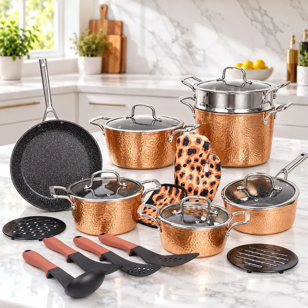 [SAI0087] Batterie de Cuisine En Granit 20 Pièces Golden House - Effet Cuivre
