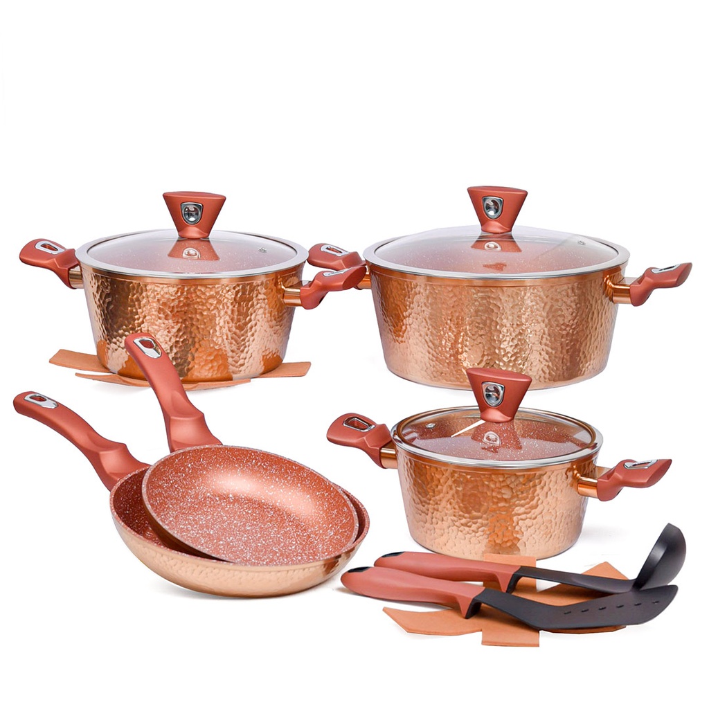 [SAI0088] Batterie de Cuisine 10 Pièces Granite Golden House - Effet Cuivre
