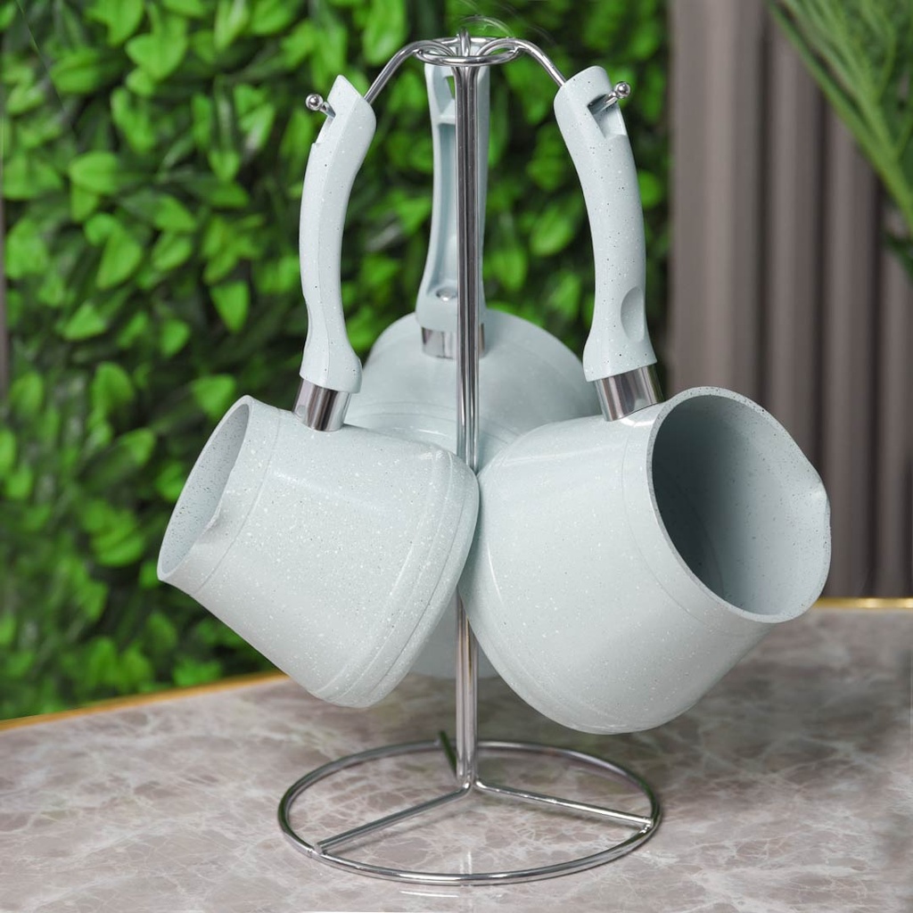 Set de 3 pots à lait Lines En Granite avec Support - Pastel