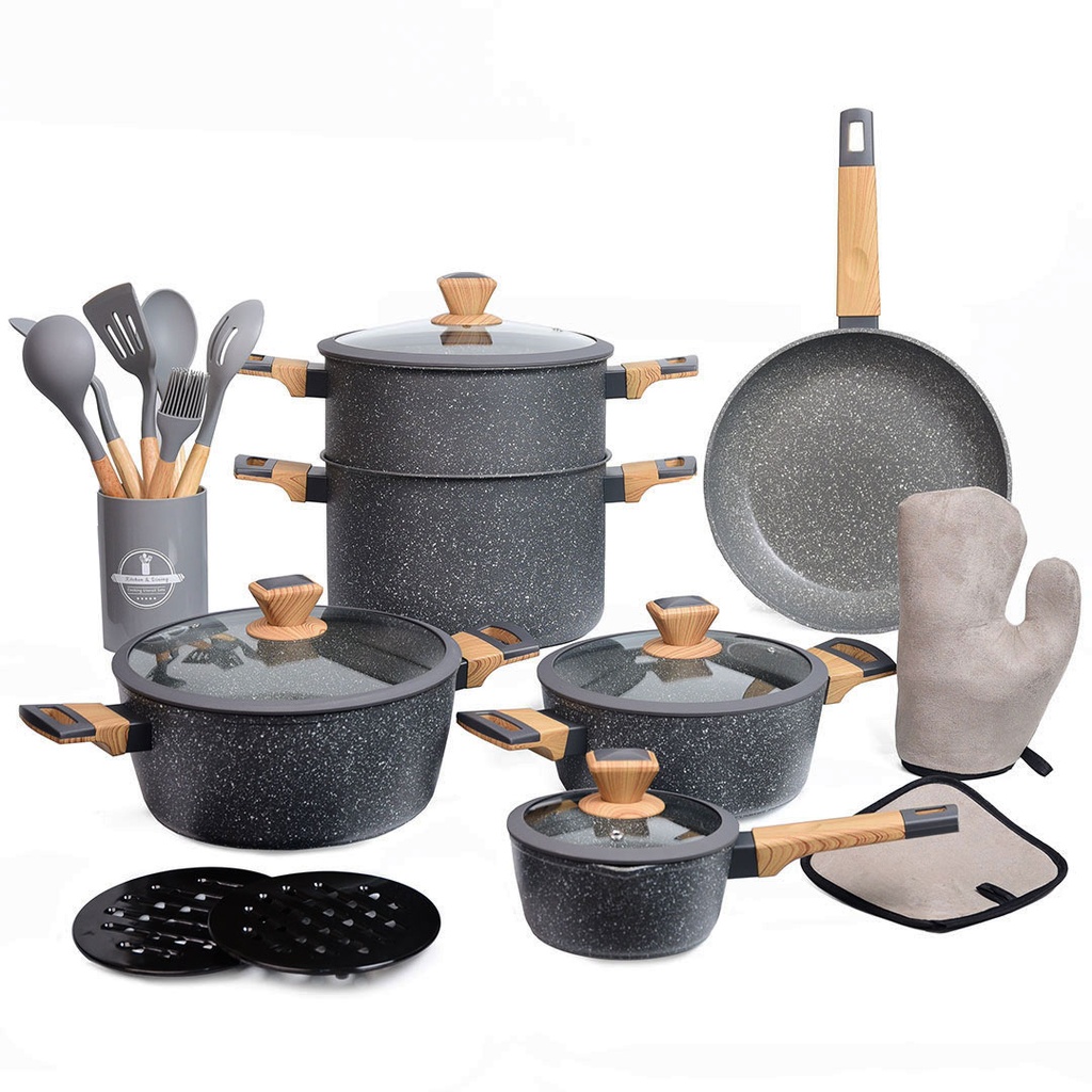 Batterie De Cuisine Sizar 21 Pièces Granit - Gris