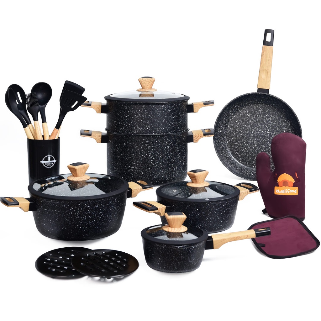 [SZR86081-5-N] Batterie De Cuisine Sizar 21 Pièces Granite -Noir