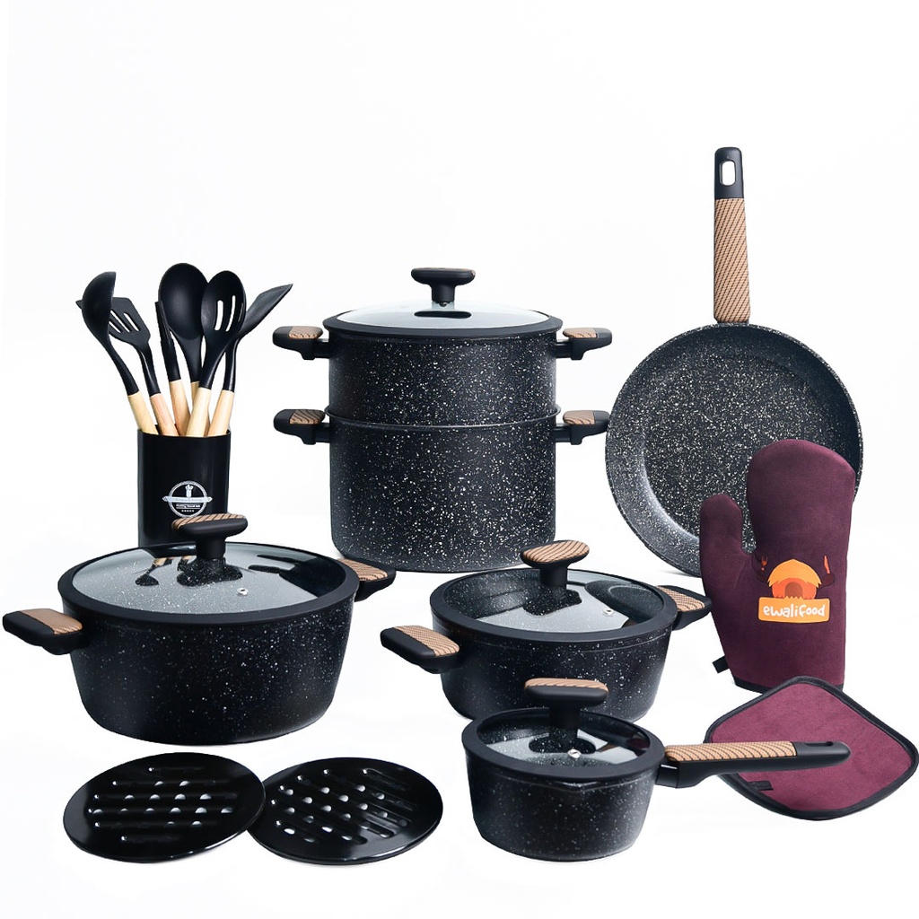 Batterie De Cuisine Sizar 21 Pièces Granite -Noir M2