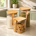 Lot de 3 Bocaux de Conservation en Verre – Couvercles en Bois