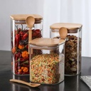 Lot de 3 Boite En verre avec Couvercle en Bois Bambou