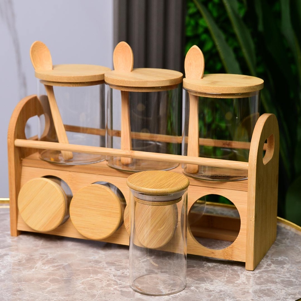 Set porte a Epice 8 Pièces avec support en Bois Bambou
