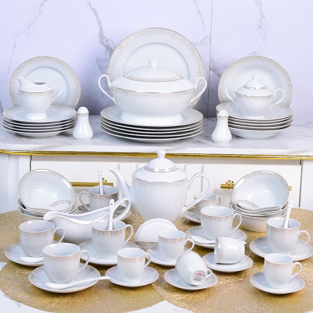 Service à Table en Porcelaine 71 Pièces Bravo Doré Motif 4