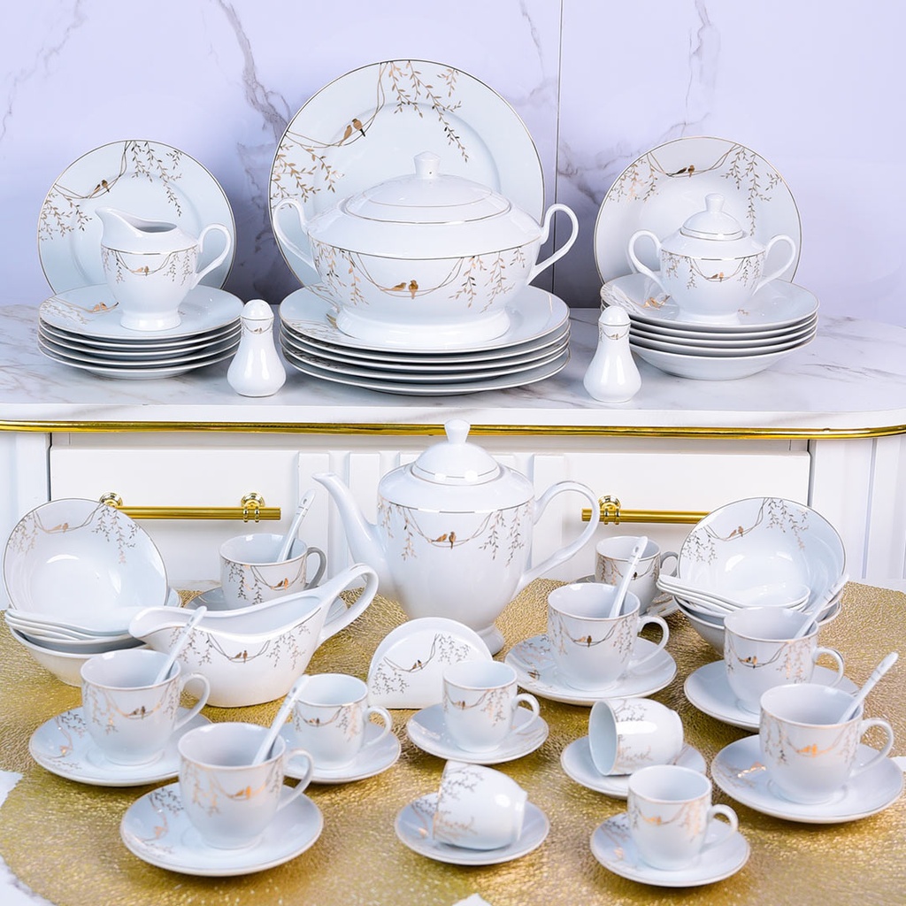 Service à Table en Porcelaine 71 Pièces Bravo Doré Motif 5