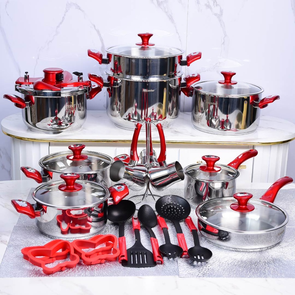 Batterie de Cuisine 29 Pièces Inox 18/10 Hascevher 