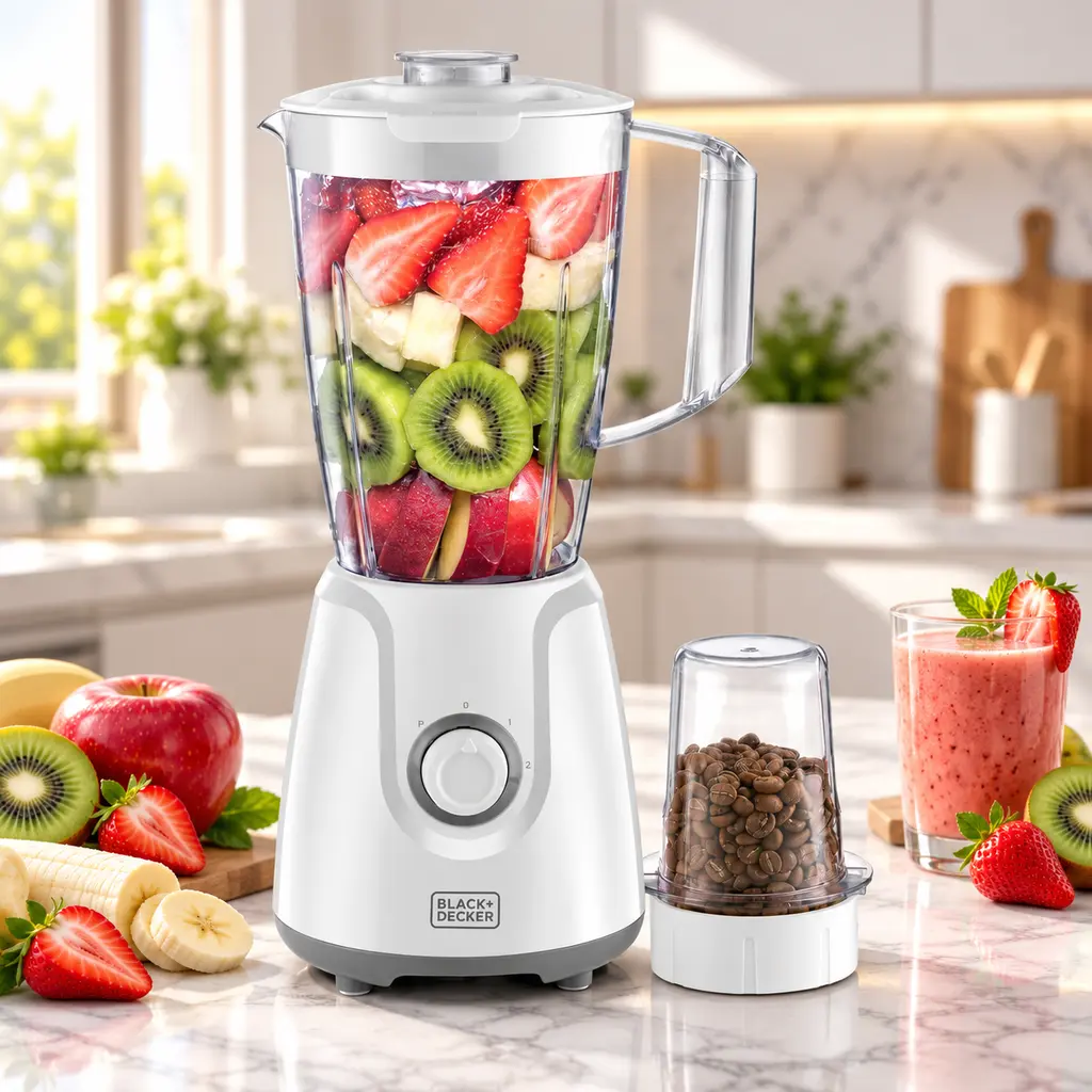 [BX4030-B5] Black & Decker Blender Avec Grinder 400W 1.5L – Blanc