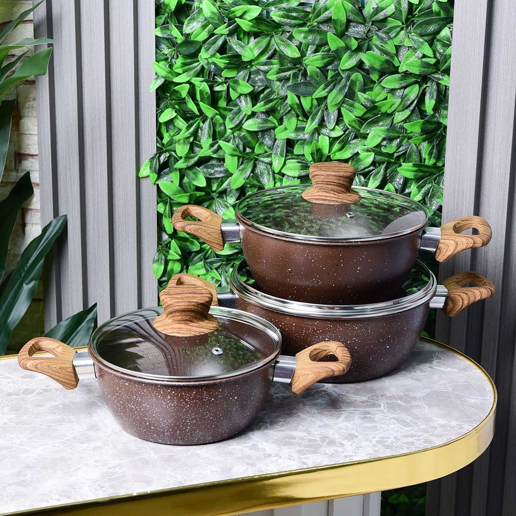 Ensemble de 3 Casseroles Hot Chef - Marron