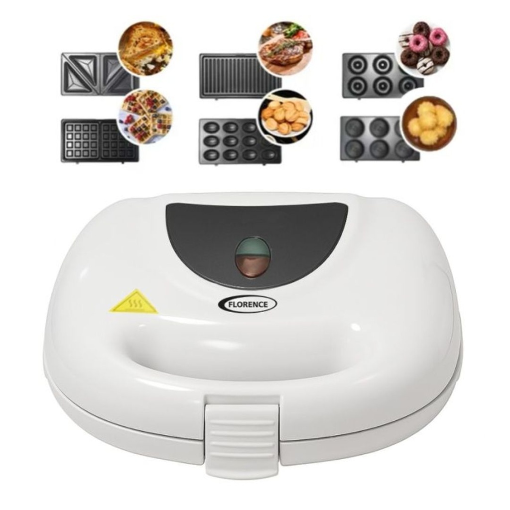 Appareil De Cuisson 6en1 Florence 1500W Zouza , Panini , Gauffre , Donut , Maamoul,Croque-Monsieur - Blanc