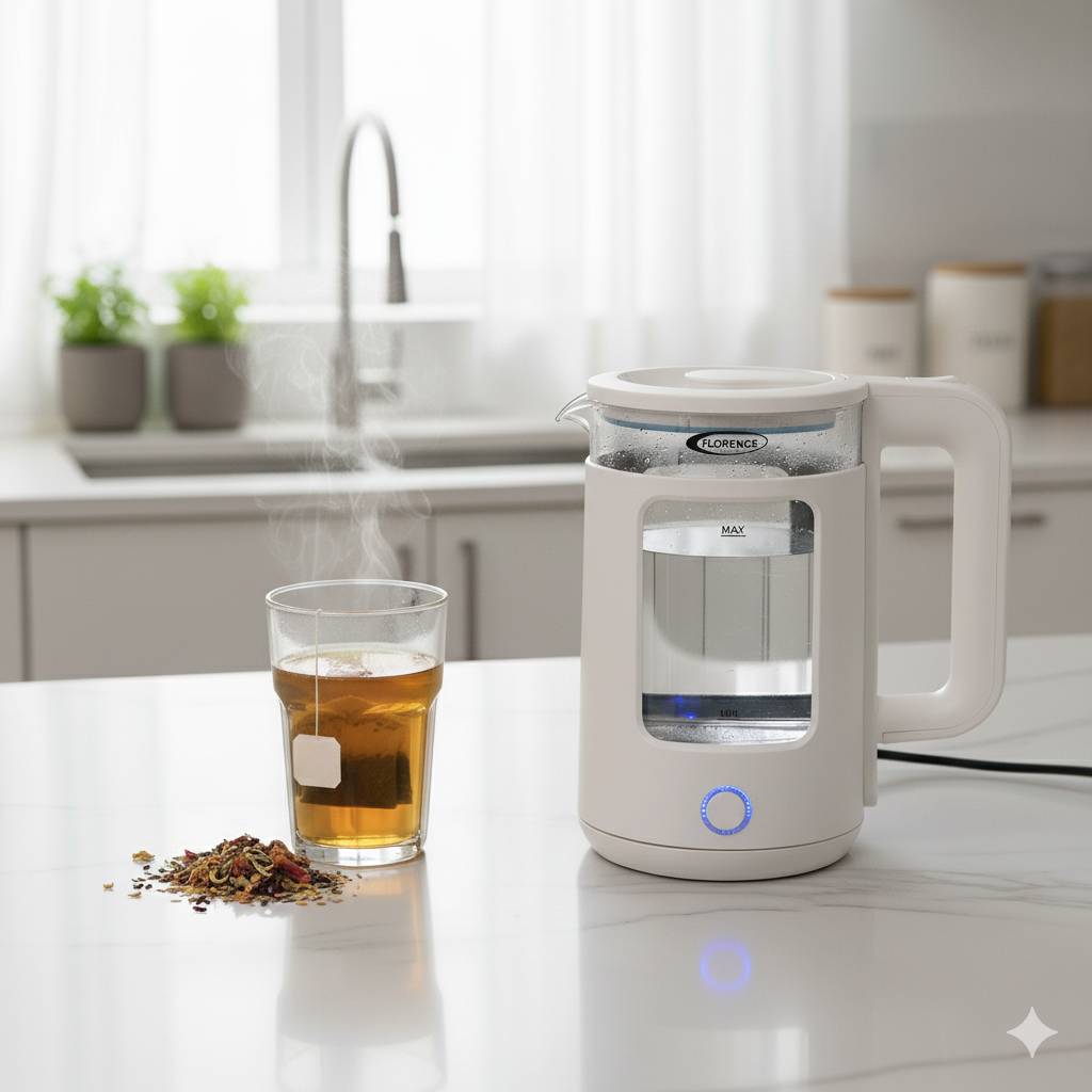 [HK414B] Bouilloire Électrique En Verre Florence 2L 2000W - Blanc