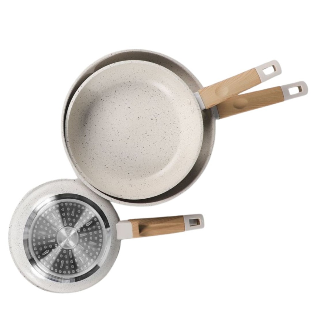 Set De 3 Poêles Granite Sizar Beige 20 , 24 et 28Cm