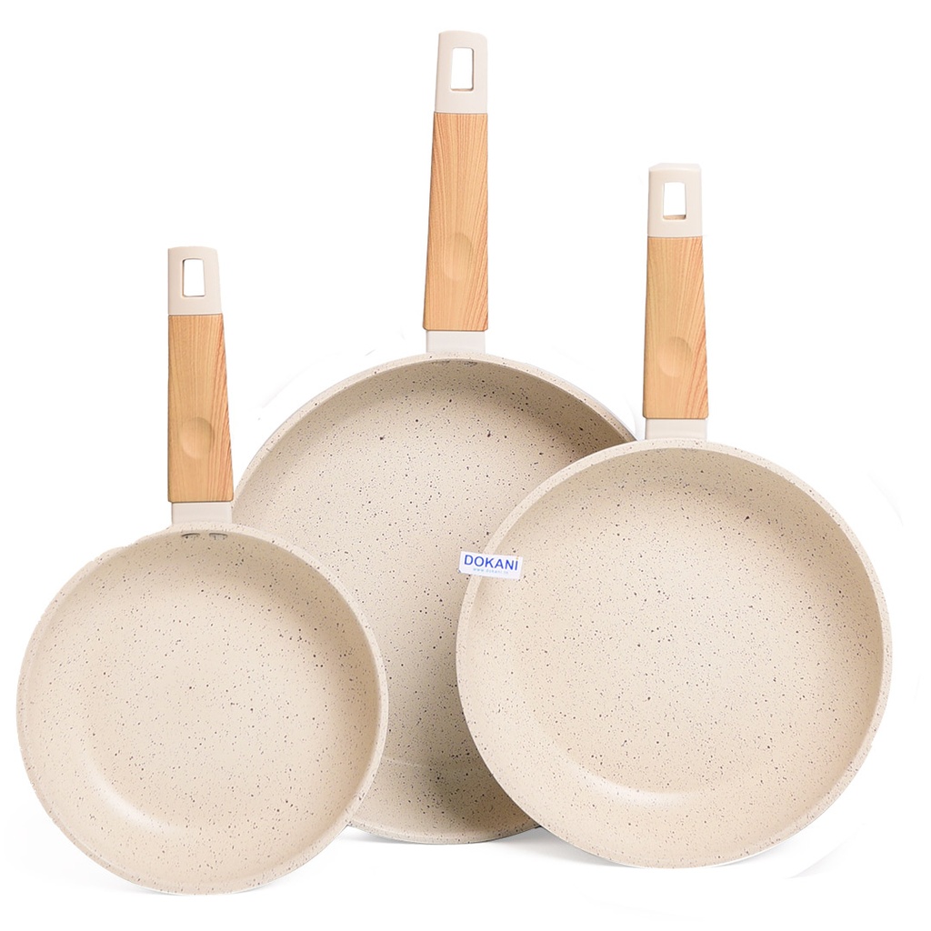 [HK437B] Set De 3 Poêles Granite Sizar Beige 20 , 24 et 28Cm