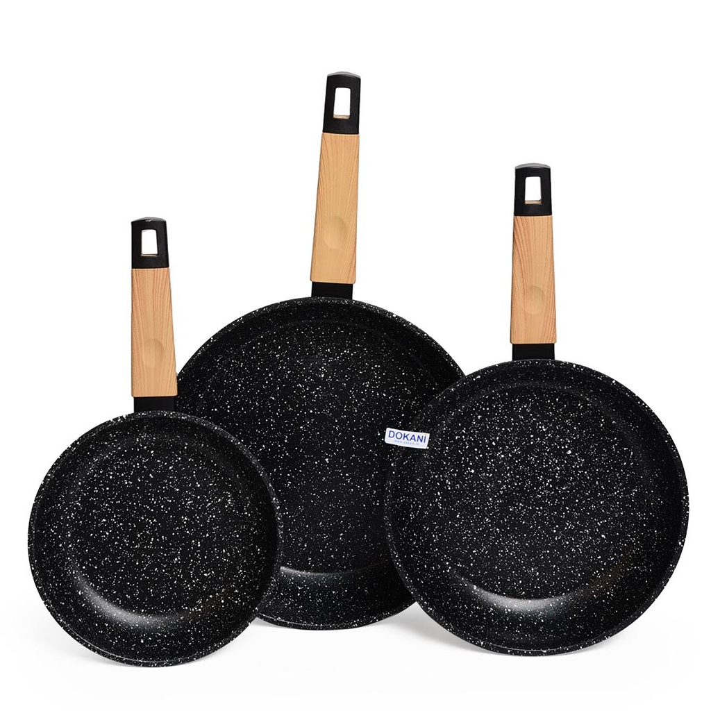Set De 3 Poêles Granite Sizar Noir 20 , 24 et 28Cm