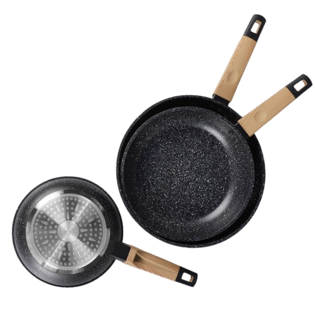 Set De 3 Poêles Granite Sizar Noir 20 , 24 et 28Cm