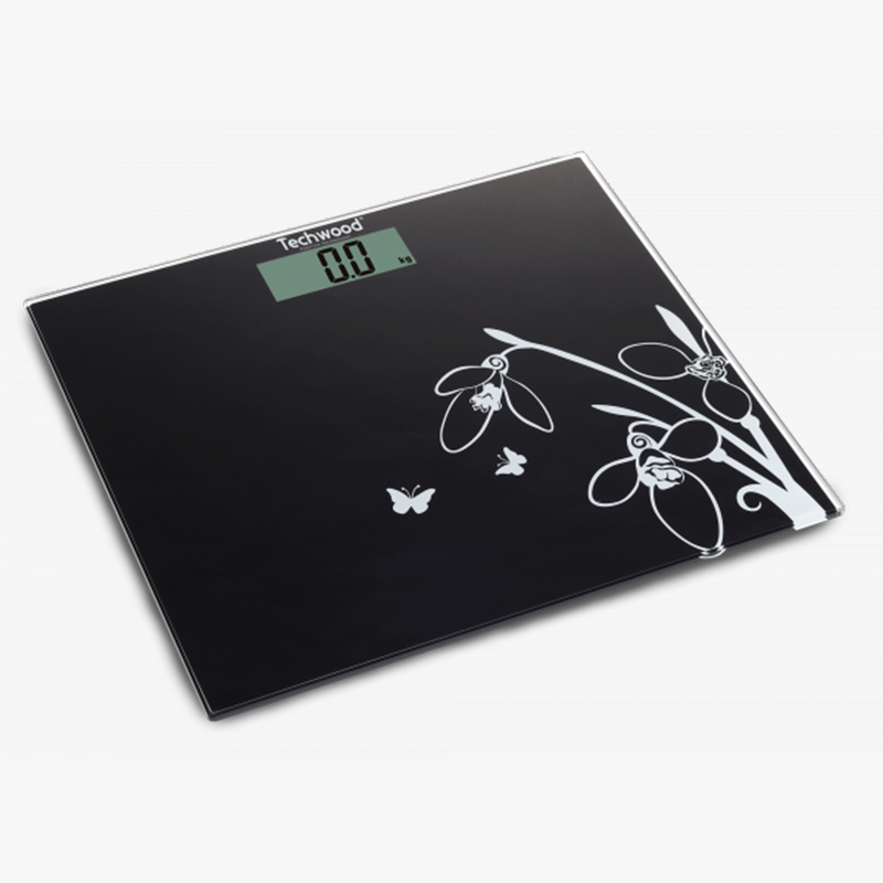 Pèse-Personne Digital Techwood Verre Noir 150kg, Démarrage au Toucher & Graduation 100g – TPP-816
