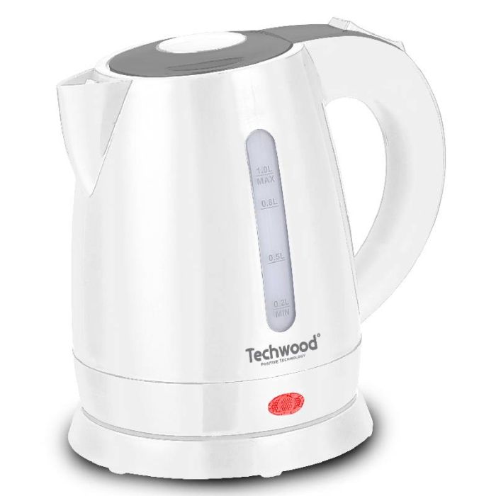 [TWBL60192] Bouilloire Techwood Blanc 1L, Arrêt Automatique & Protection Surchauffe, Couvercle Sécurité – TB-1023
