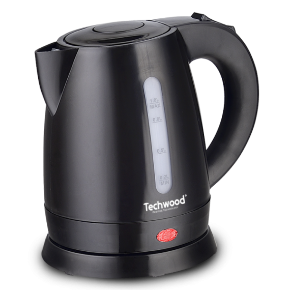 Bouilloire Techwood Noir 1L, Arrêt Automatique & Protection Surchauffe, Couvercle Sécurité – TB-1036