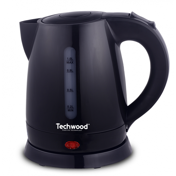 Bouilloire Techwood Noir 1L, Socle 360°, Arrêt Automatique & Protection Surchauffe – TB-1056