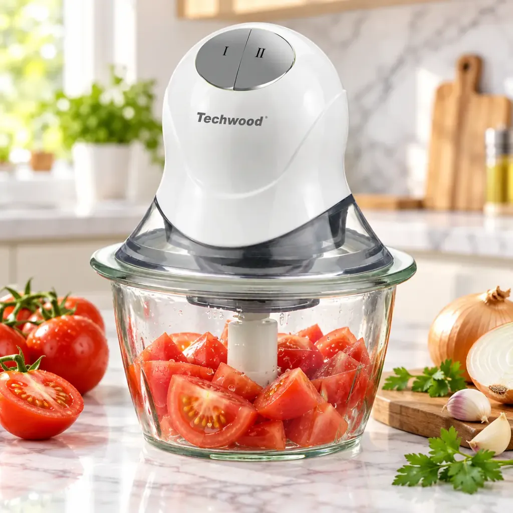 [TWRO60060] Hâchoir Techwood Blanc Bol Verre 600mL, 2 Vitesses & Lame Inox – THA-082