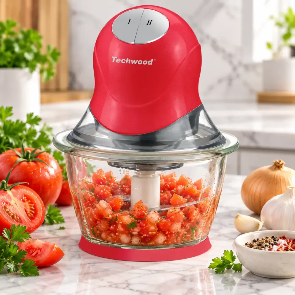 [TWRO60136] Hâchoir Techwood Grenat Bol Verre 600mL, 2 Vitesses & Lame Inox – THA-085