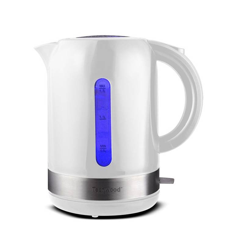 Bouilloire Techwood Blanc 1,7L Sans Fil, Socle 360°, Inox, Arrêt Automatique & Protection Thermique – TB-1771