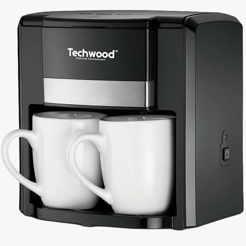 Cafetière Techwood Noir 2 Tasses Céramique, Filtre Permanent, Réservoir 0,6L, Arrêt Automatique – TCA-206