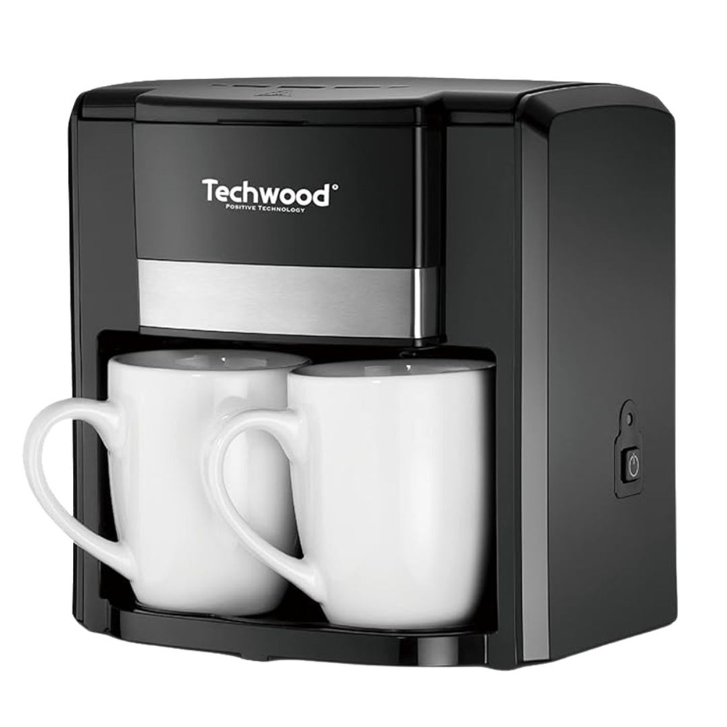 [TWCA60133] Cafetière Techwood Noir 2 Tasses Céramique, Filtre Permanent, Réservoir 0,6L, Arrêt Automatique – TCA-206