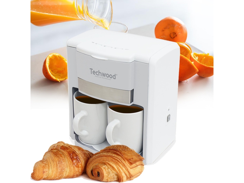 Cafetière Techwood Blanc 2 Tasses Céramique, Filtre Permanent Lavable, Réservoir 0,6L, Arrêt Automatique – TCA-202
