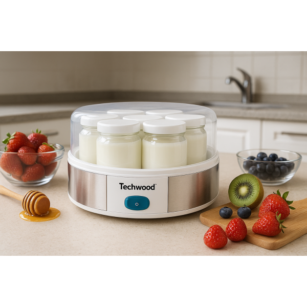 Yaourtière Techwood 7 Pots 1,05L Corps Plastique Inox & Couvercle Transparent – TYA-7001