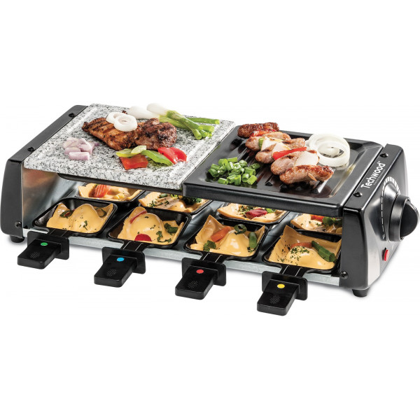 Grill Techwood 8 Raclettes & Pierre, Thermostat Réglable & Double Protection – TRGP-896