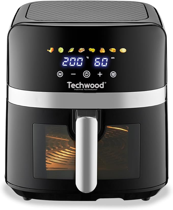 Friteuse Digitale Sans Huile Techwood 8L Porte Vitrée, 8 Programmes & Minuterie 60min – TFR-806SHD