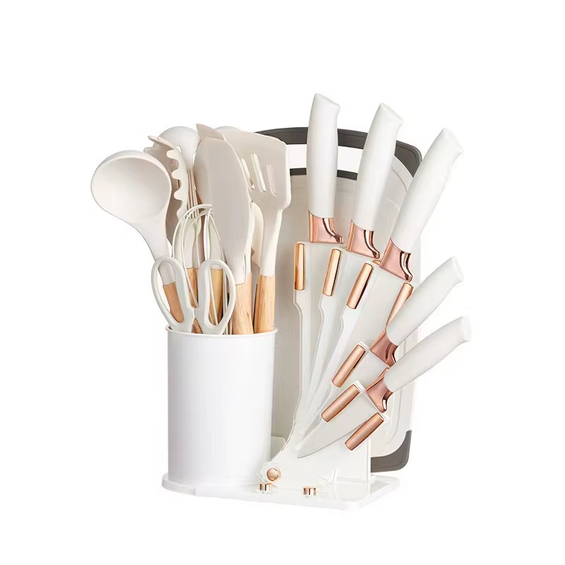 Ensemble D’ustensiles De Cuisine En Silicone 19 Pièces Blanc