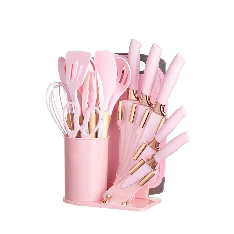 Ensemble D’ustensiles De Cuisine En Silicone 19 Pièces Rose